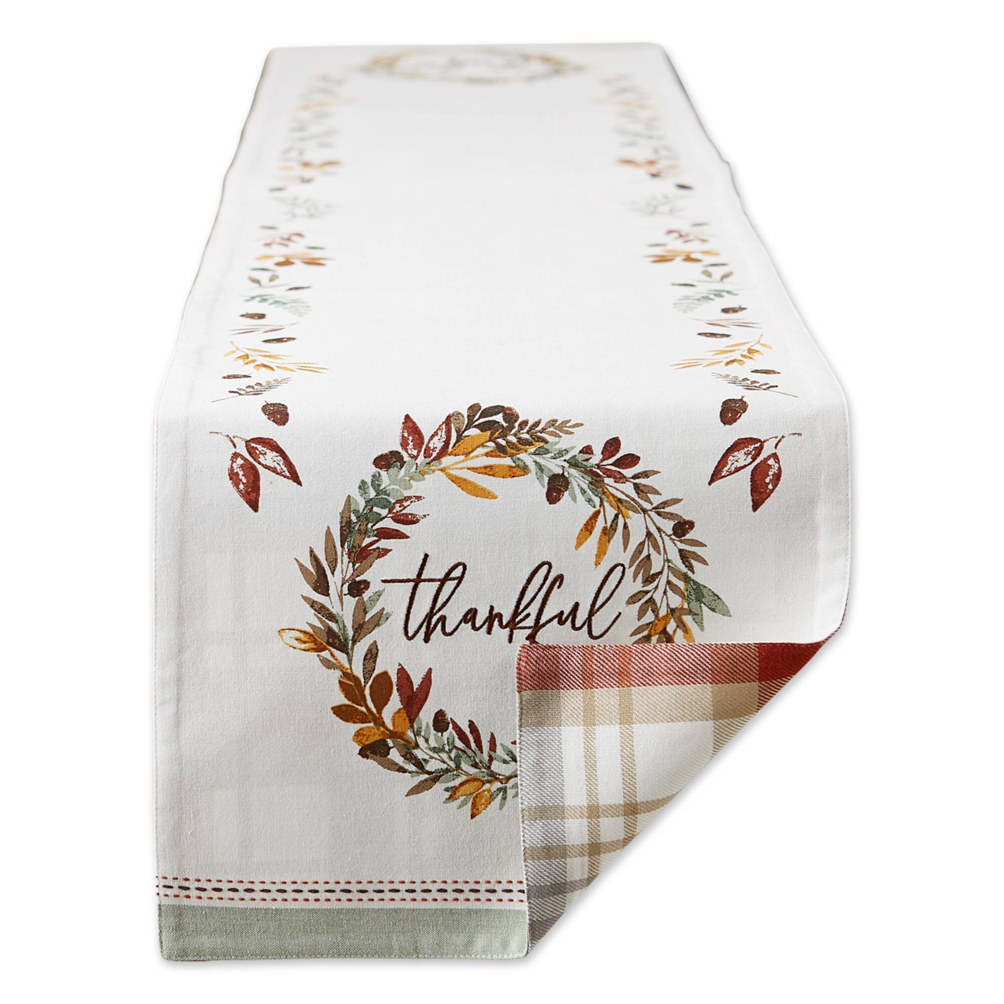 DII® 108" Thanksgiving Thankful Autumn, Fall Leaves, Reversible Table Runner